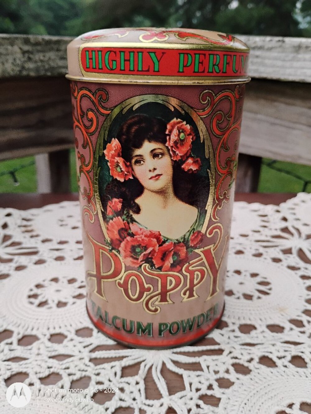 vintage tin box Daher brand Poppy Talcum Powder Tin Made in England 1960s-70s
